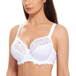 Delimira Women's Plus Size Bras Full Coverage Lace Underwire Unlined Bra